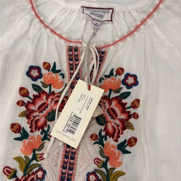 Johnny Was White Blouse with Red and Green Embroidery - Picture 3 of 7